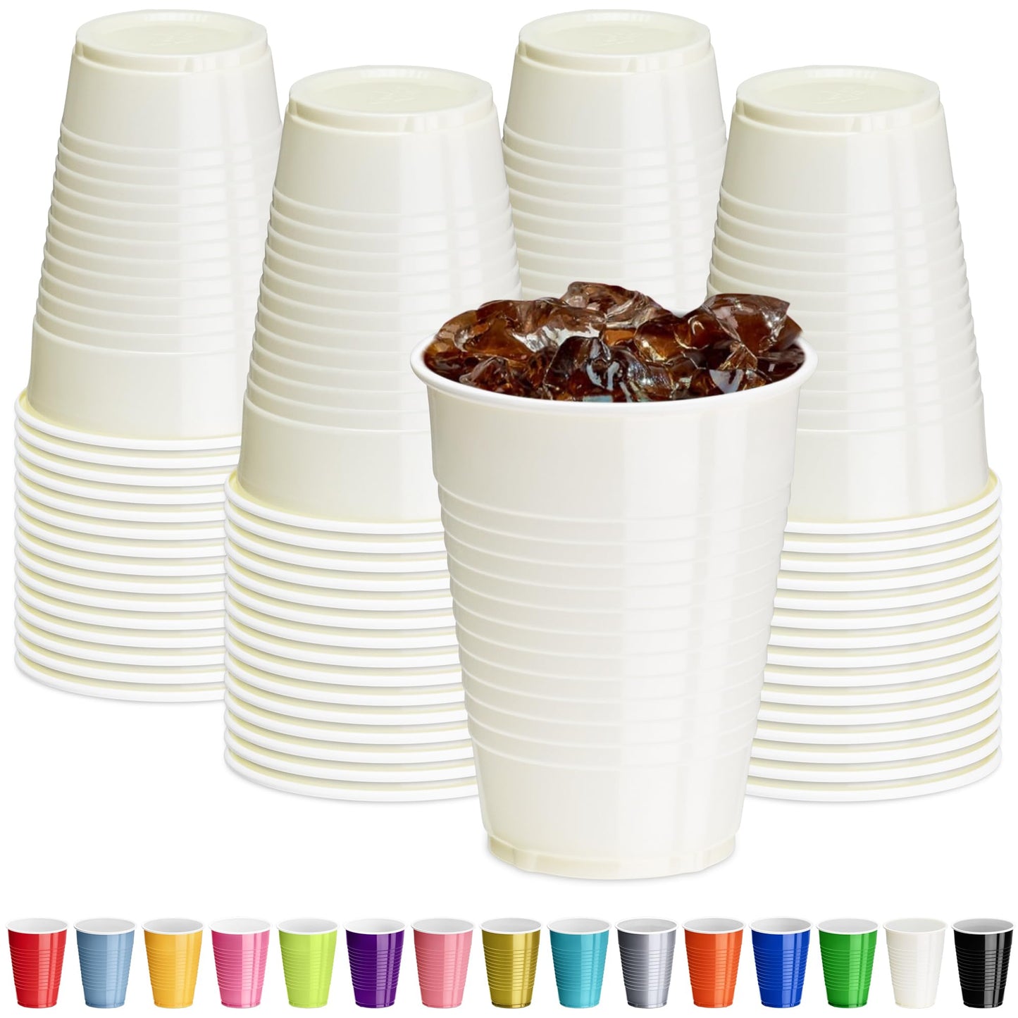 DecorRack Black Plastic Cups, 12 oz Disposable Cups, Reusable Party Supplies (40 Count)