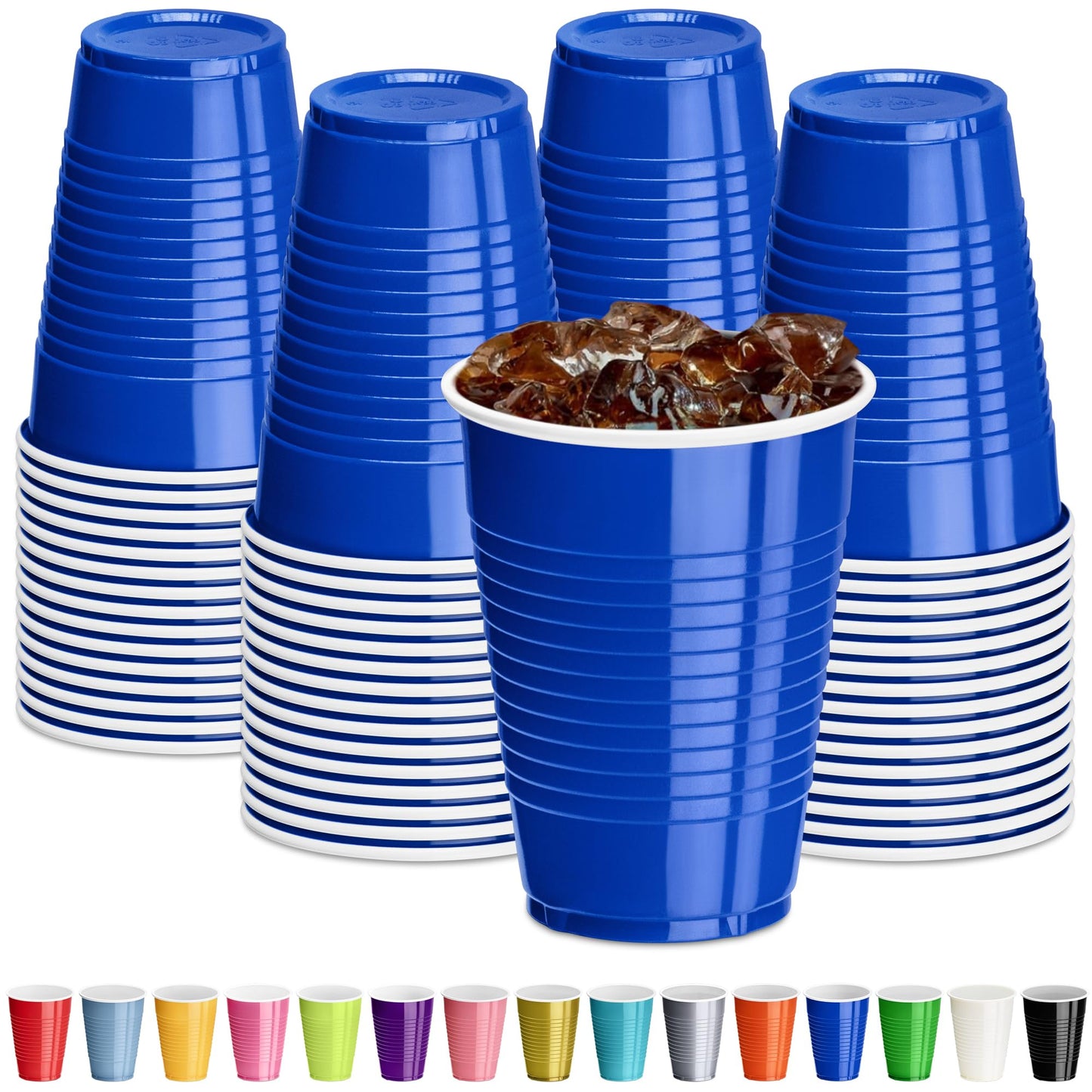 DecorRack Black Plastic Cups, 12 oz Disposable Cups, Reusable Party Supplies (40 Count)