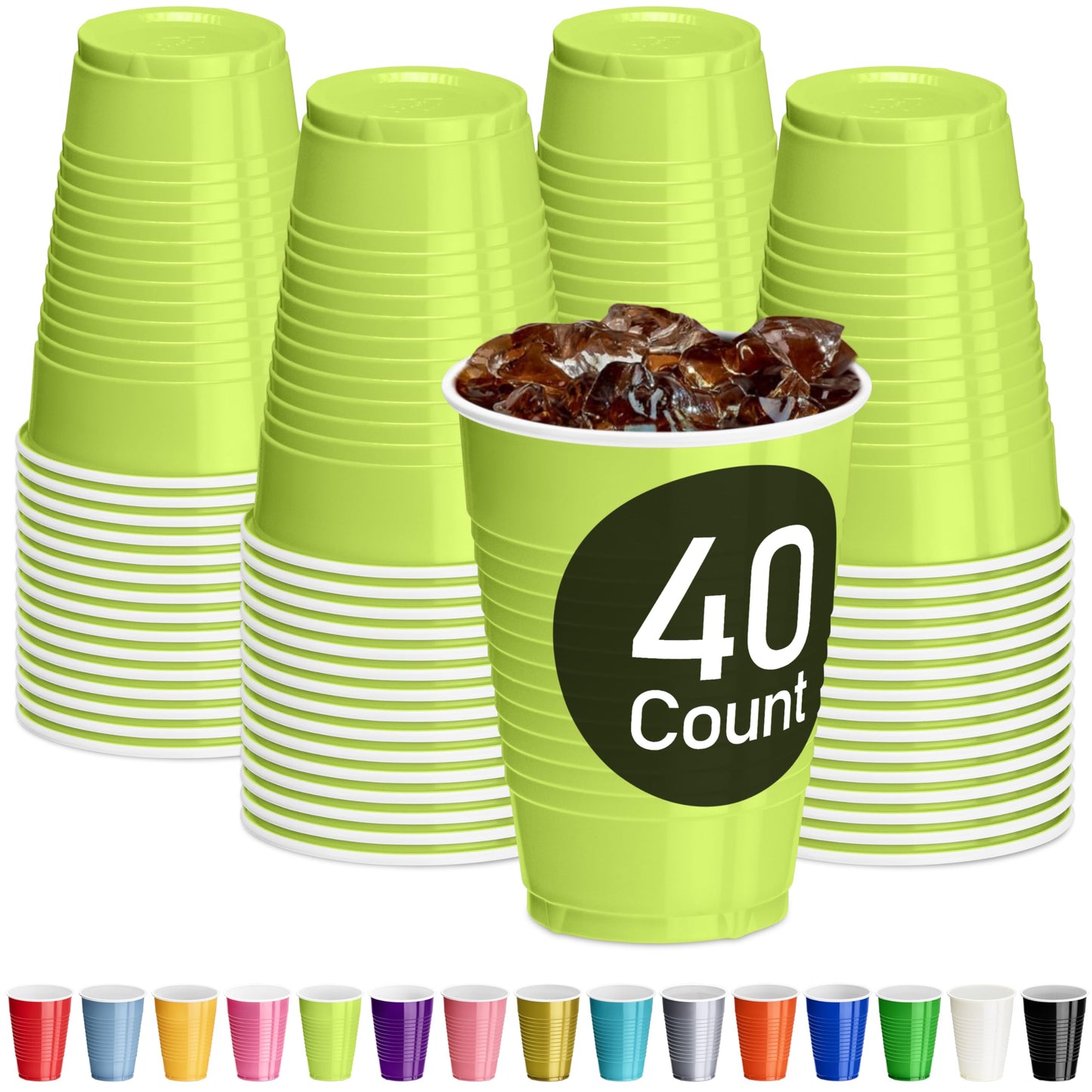 DecorRack Black Plastic Cups, 12 oz Disposable Cups, Reusable Party Supplies (40 Count)