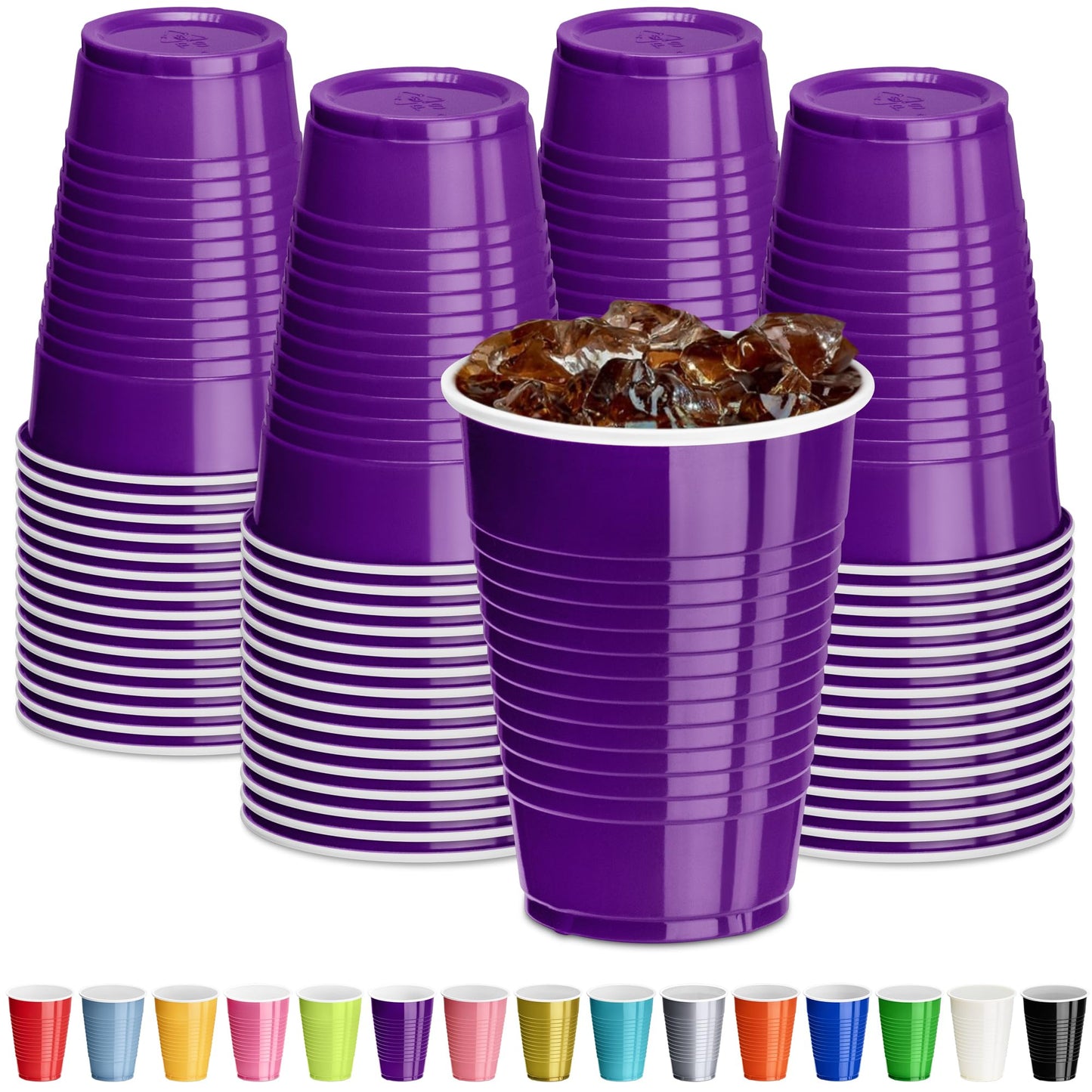 DecorRack Black Plastic Cups, 12 oz Disposable Cups, Reusable Party Supplies (40 Count)