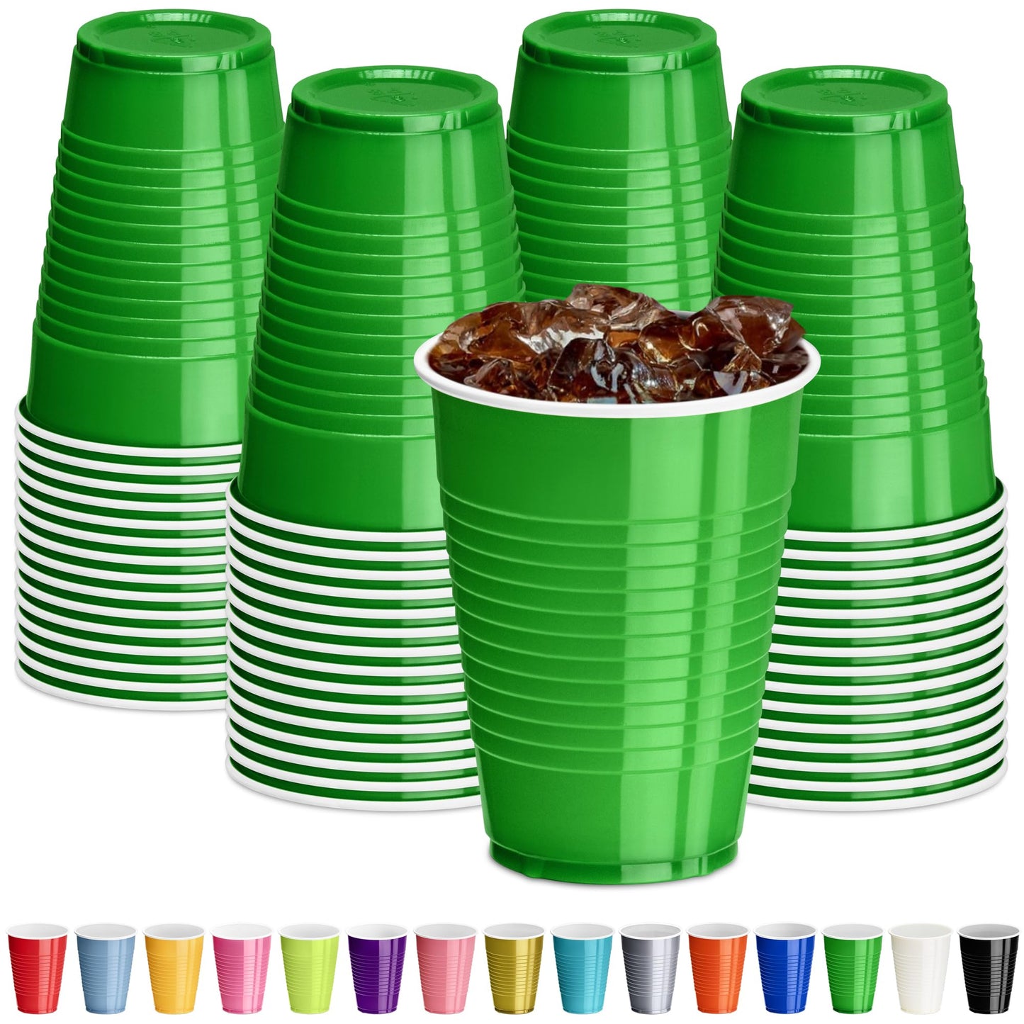 DecorRack Black Plastic Cups, 12 oz Disposable Cups, Reusable Party Supplies (40 Count)