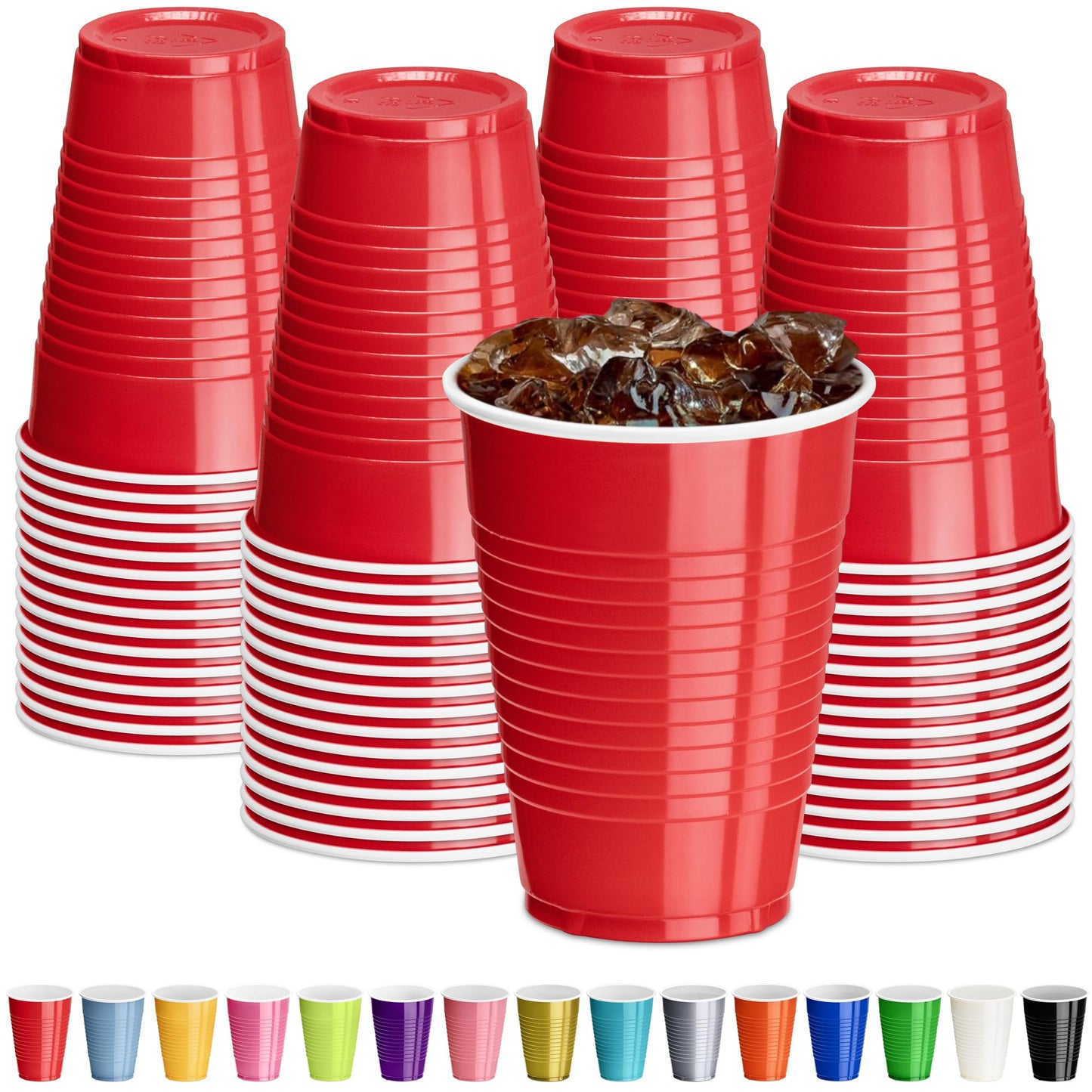 DecorRack Black Plastic Cups, 12 oz Disposable Cups, Reusable Party Supplies (40 Count)