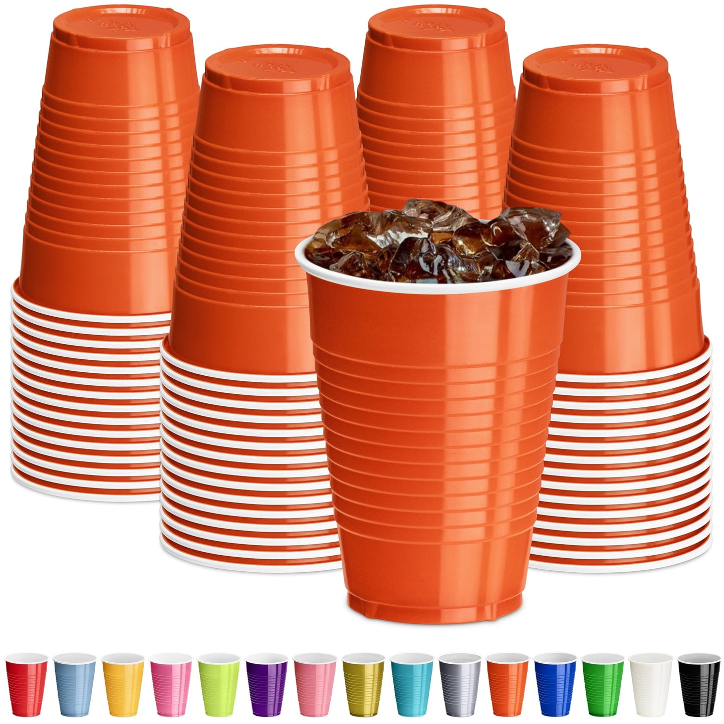 DecorRack Black Plastic Cups, 12 oz Disposable Cups, Reusable Party Supplies (40 Count)