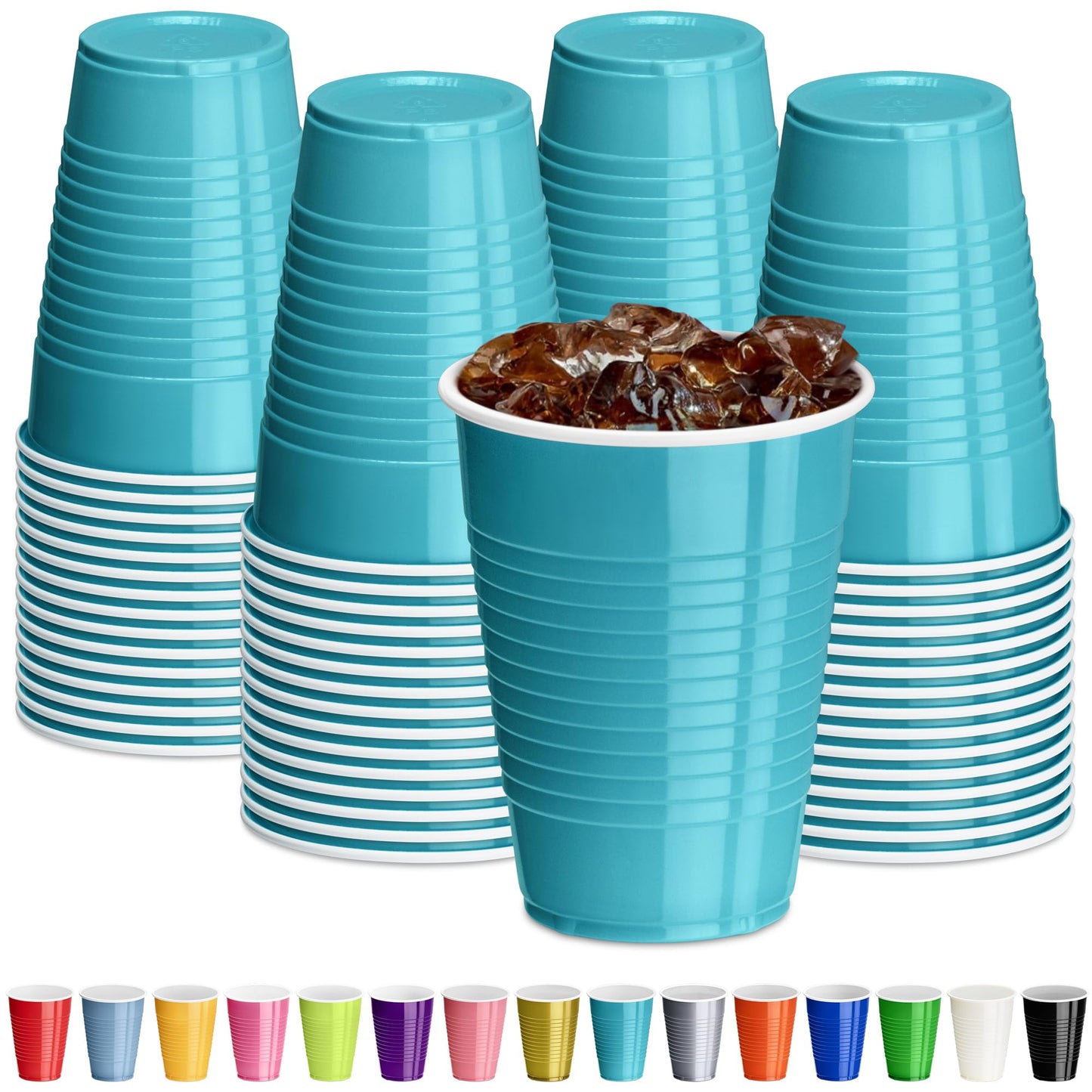 DecorRack Black Plastic Cups, 12 oz Disposable Cups, Reusable Party Supplies (40 Count)