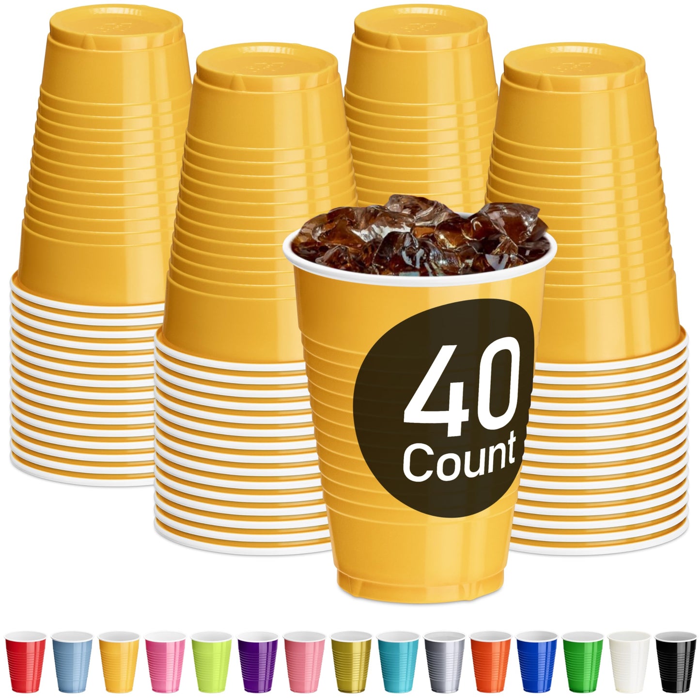 DecorRack Black Plastic Cups, 12 oz Disposable Cups, Reusable Party Supplies (40 Count)