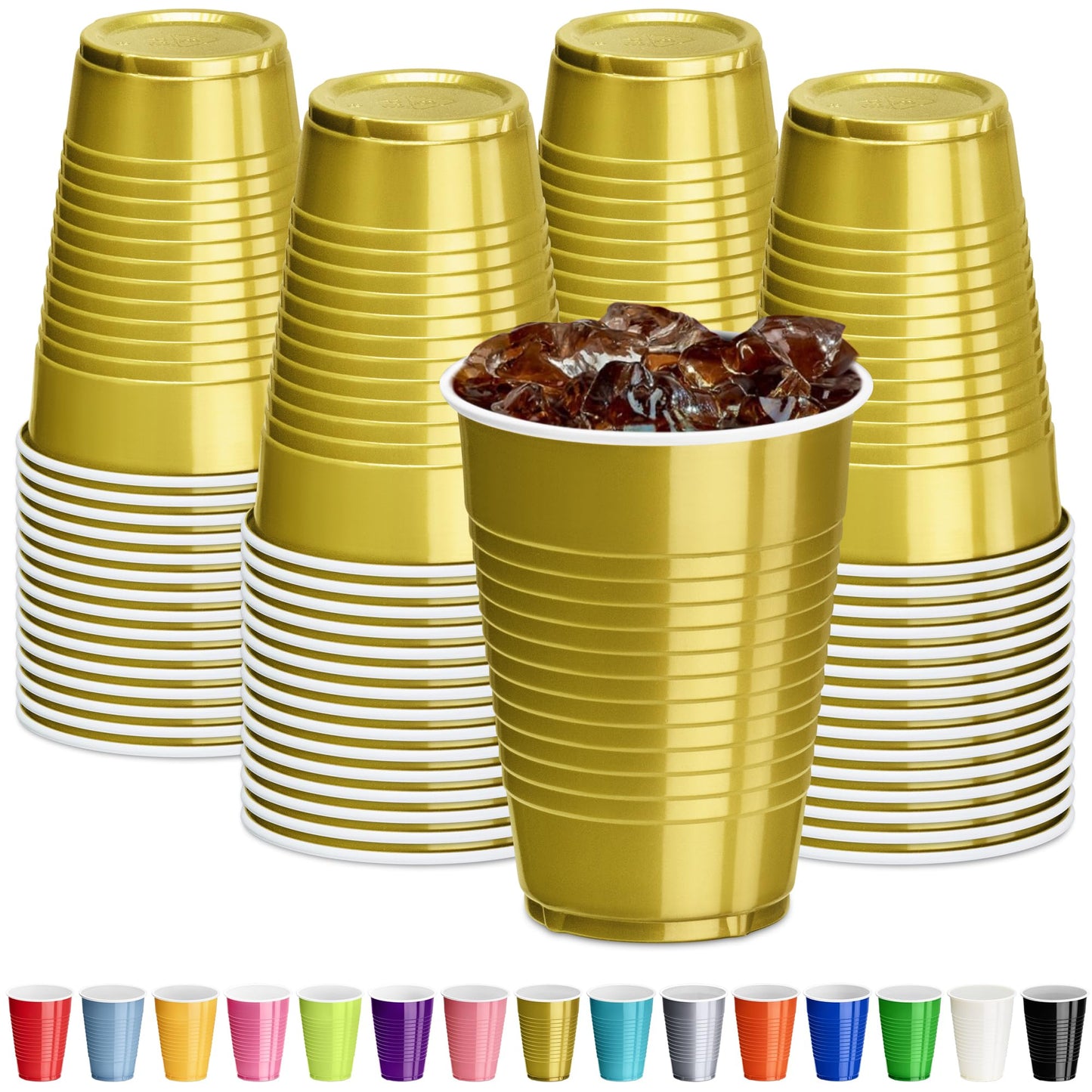 DecorRack Black Plastic Cups, 12 oz Disposable Cups, Reusable Party Supplies (40 Count)