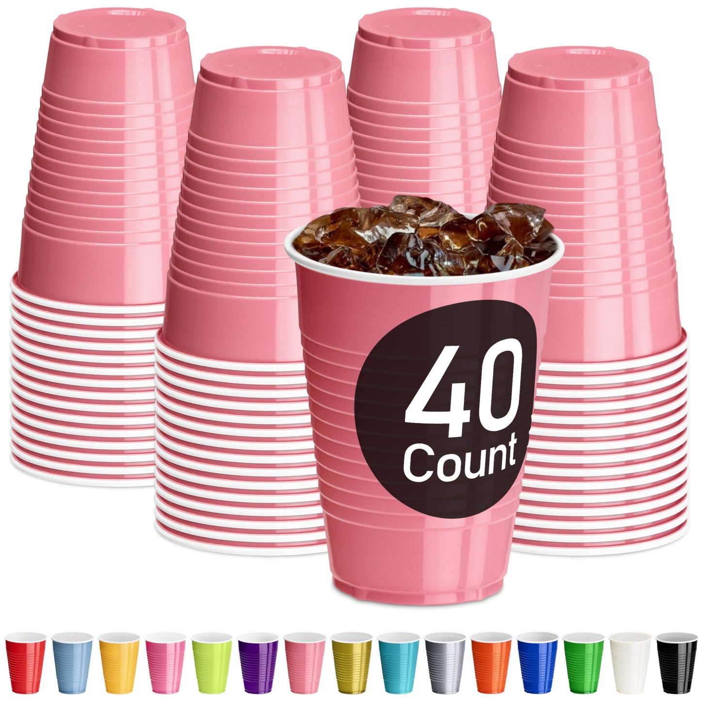 DecorRack Black Plastic Cups, 12 oz Disposable Cups, Reusable Party Supplies (40 Count)