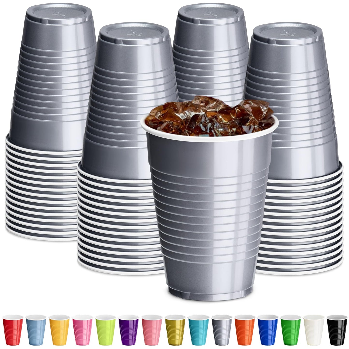 DecorRack Black Plastic Cups, 12 oz Disposable Cups, Reusable Party Supplies (40 Count)